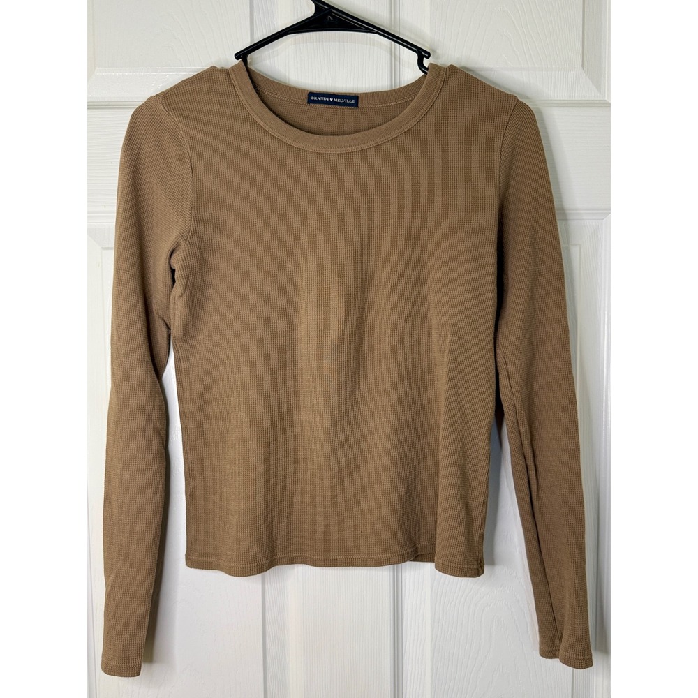 Brandy Melville‎ Thermal Top Women One Size Brown Waffle Knit Long Sleeve